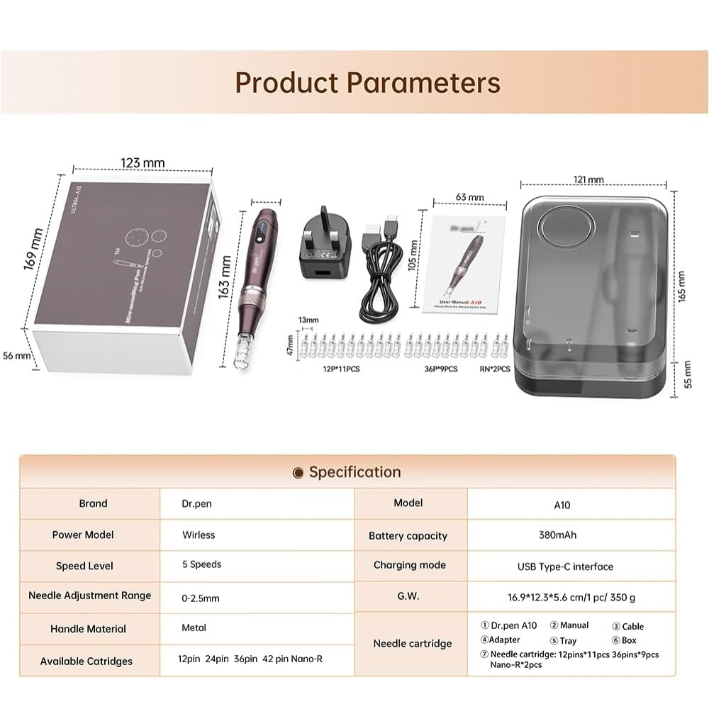 Dermapen A10 Microneedling Professionale Wireless – 22 Cartucce e 5 Velocità
