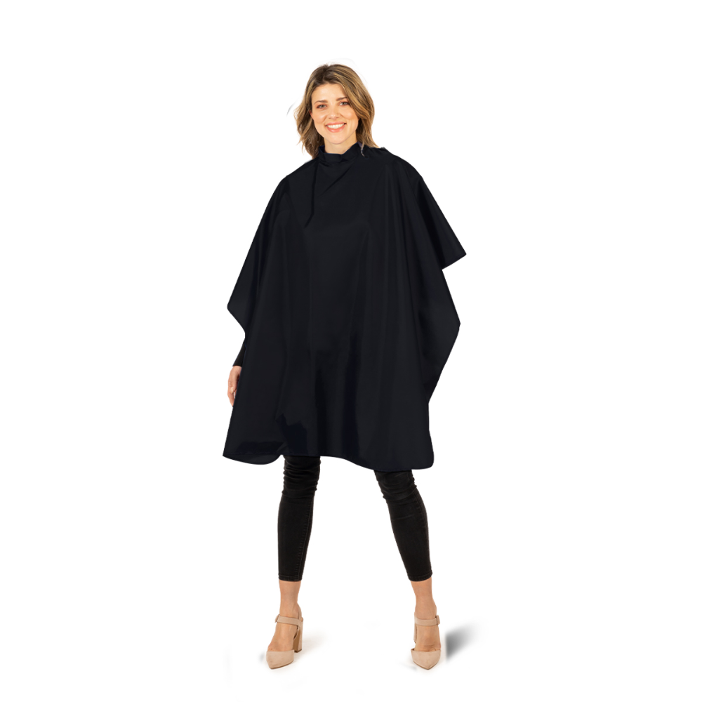 Mantella da taglio professionale Labor Easy Cape nera in poliestere con colletto regolabile e chiusura a ganci