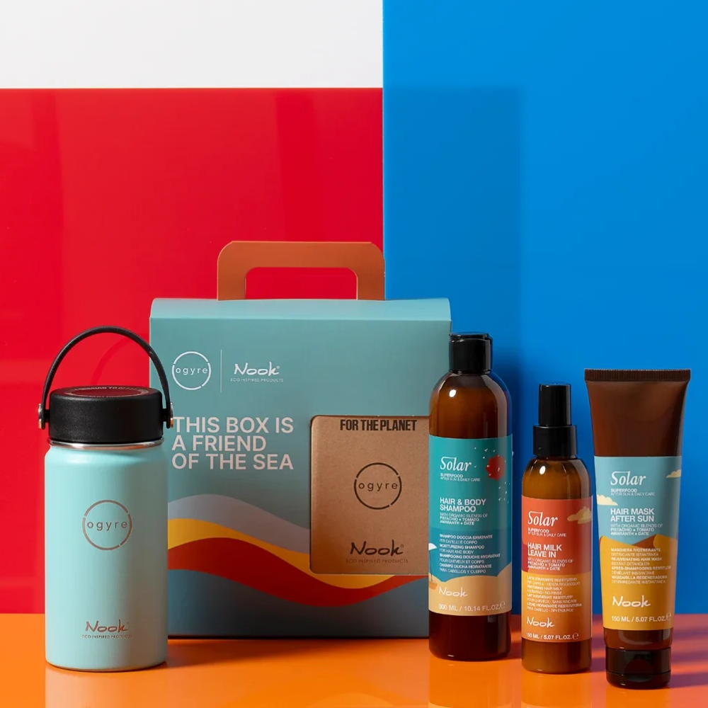 kit solare nook capelli corpo shampoo maschera leave in borraccia omaggio estate