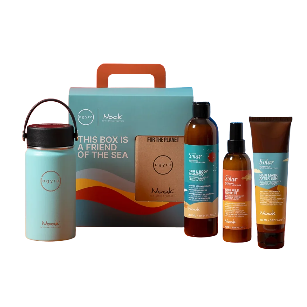 kit solare nook capelli corpo shampoo maschera leave in borraccia omaggio estate
