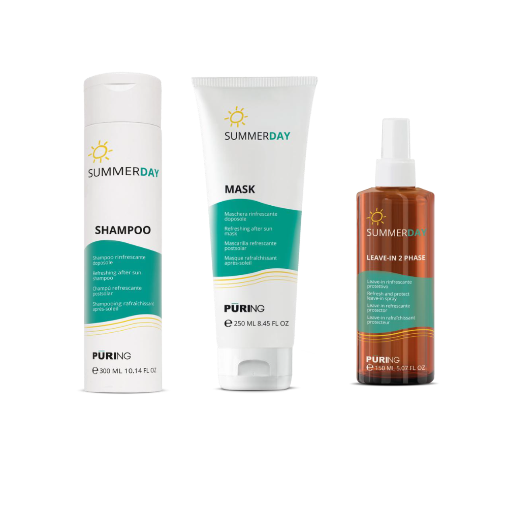 Puring Summerday Kit Solare 2025 shampoo, mask, spray, ventaglio e borsa