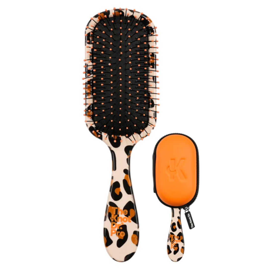 The Knot Dr Pro Leopard Brush with orange case