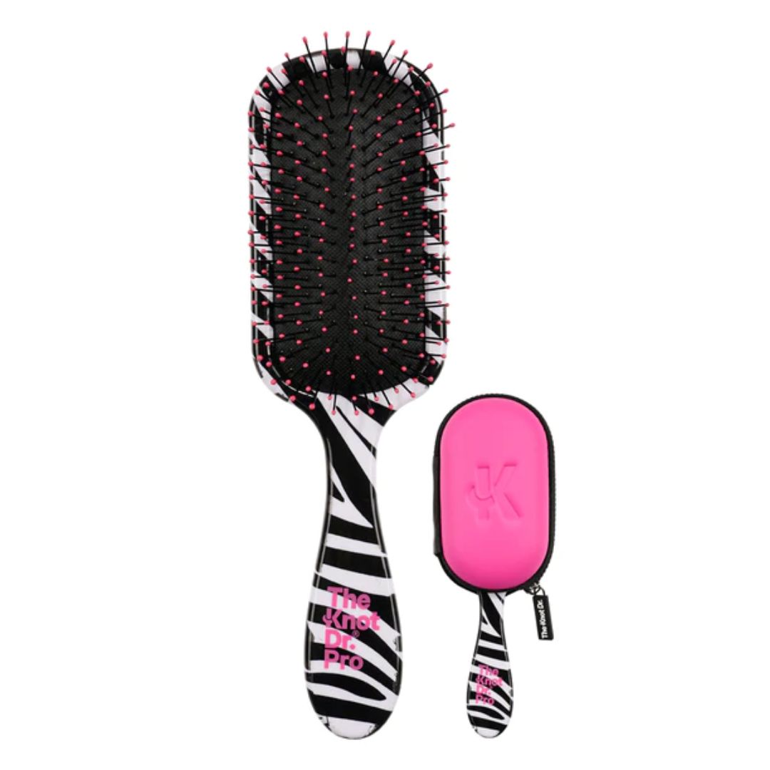 The Knot Dr Pro Zebra Brush with Pink Case