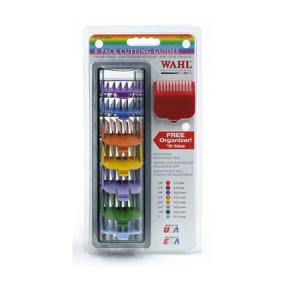 Wahl Set of 8 Colored Nylon Risers from 3 to 25 mm no balding and cap